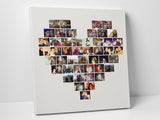 Couple's heart-shaped photo collage printed on canvas.