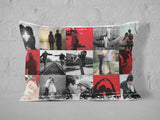 Romantic cushion with black, white, and red photo collage.