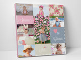 Lovely baby girl photo collage on square canvas.