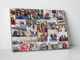 Family trip photo collage printed on rectangular canvas.
