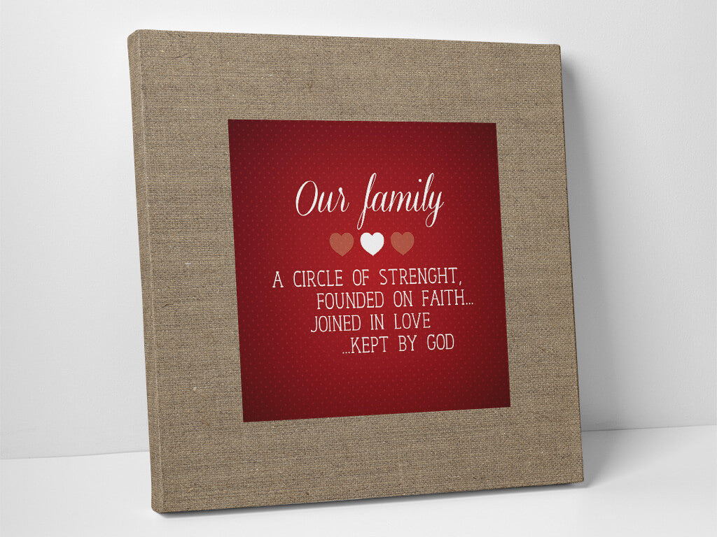 Personalized square canvas with text about family. 