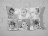 Personalized baby cushion in black and white.