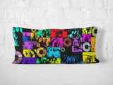 Friends colorful photo collage printed on rectangular cushion.