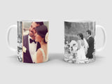 Personalized ceramic mug with wedding photos.