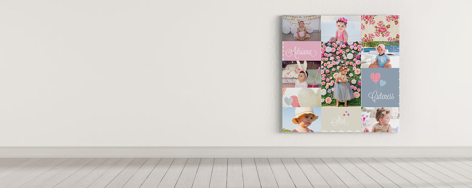 Personalized canvas with customized photos and texts printed.